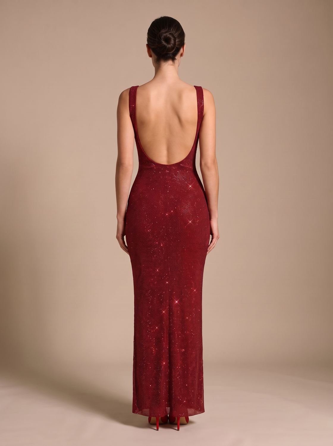 Eleanor | Women's Open-Back Sequin Maxi Dress Square Neck