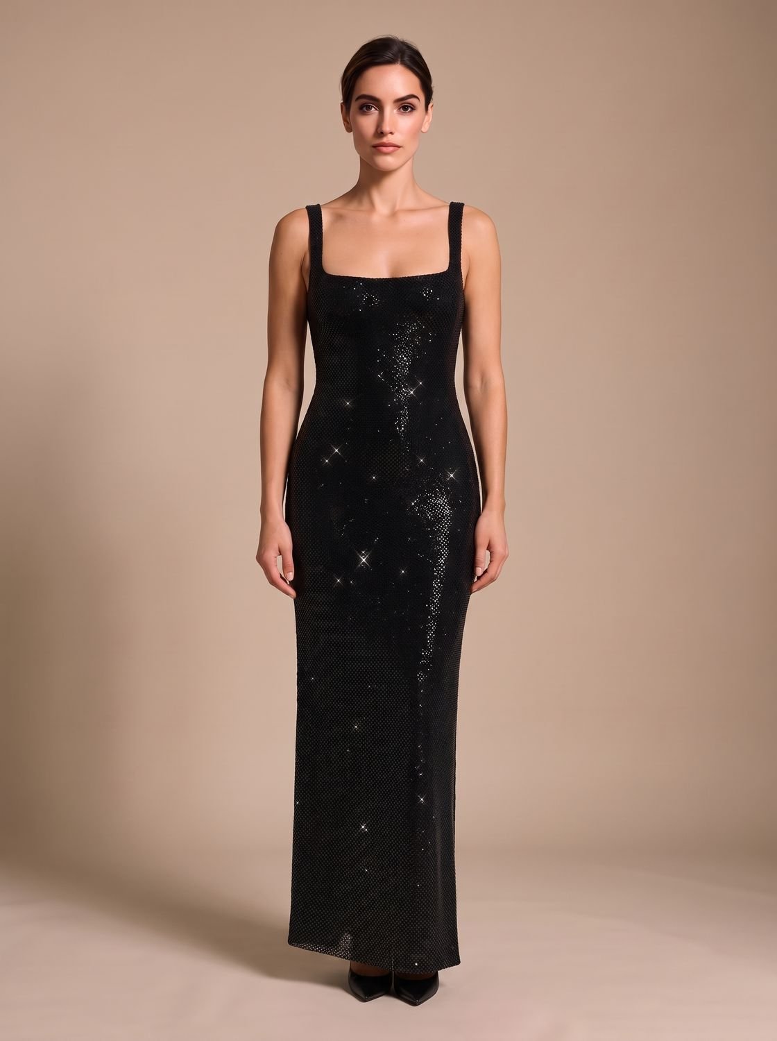Eleanor | Women's Open-Back Sequin Maxi Dress Square Neck