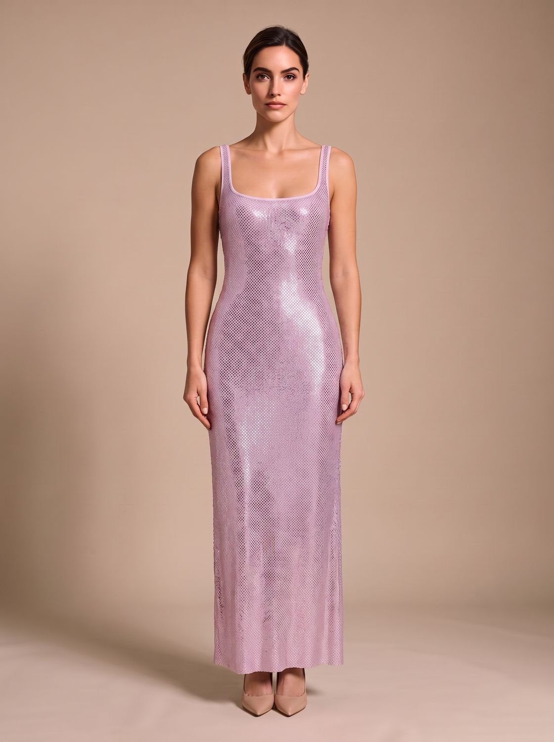 Eleanor | Women's Open-Back Sequin Maxi Dress Square Neck