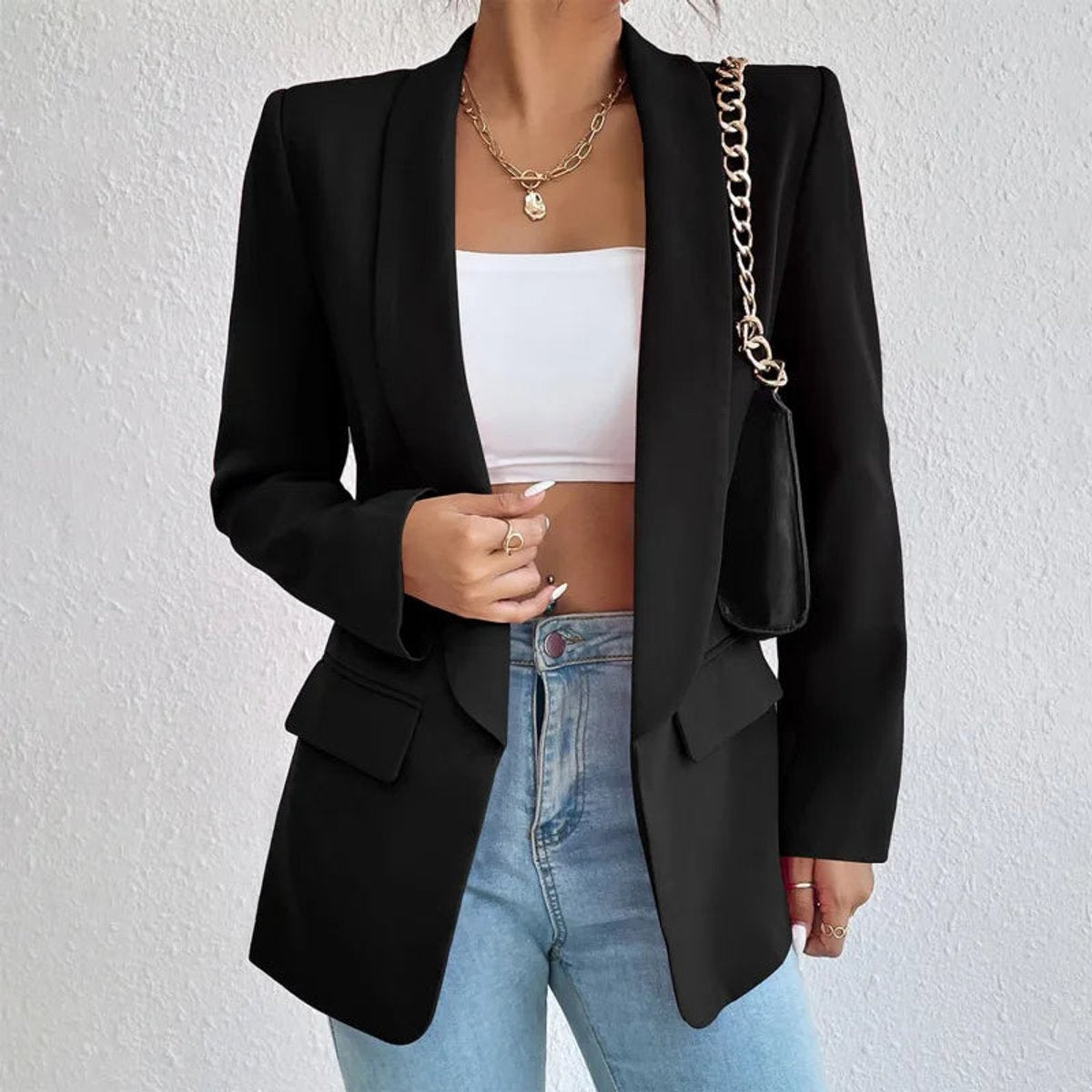 Women's Open-Front Long-Sleeve Office Blazer