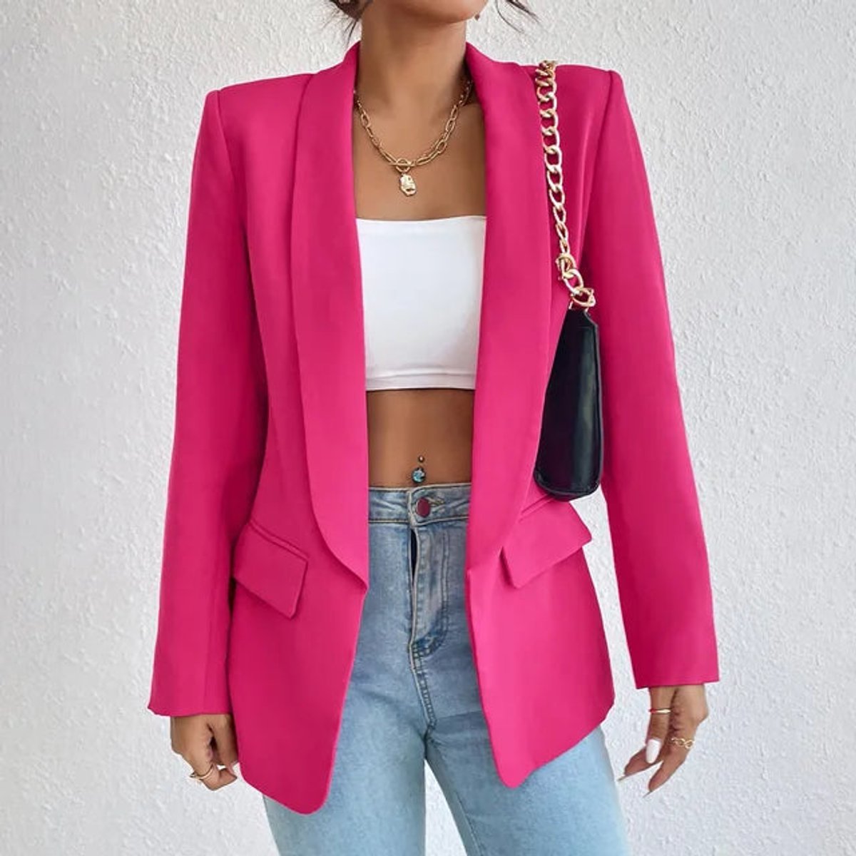 Women's Open-Front Long-Sleeve Shawl-Collar Blazer