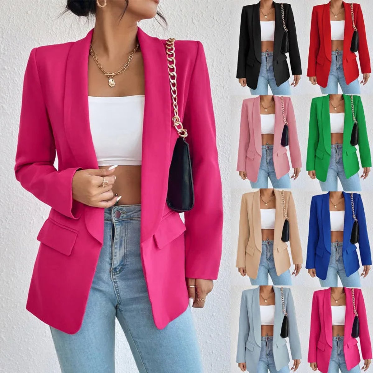 Women's Open-Front Long-Sleeve Shawl-Collar Blazer