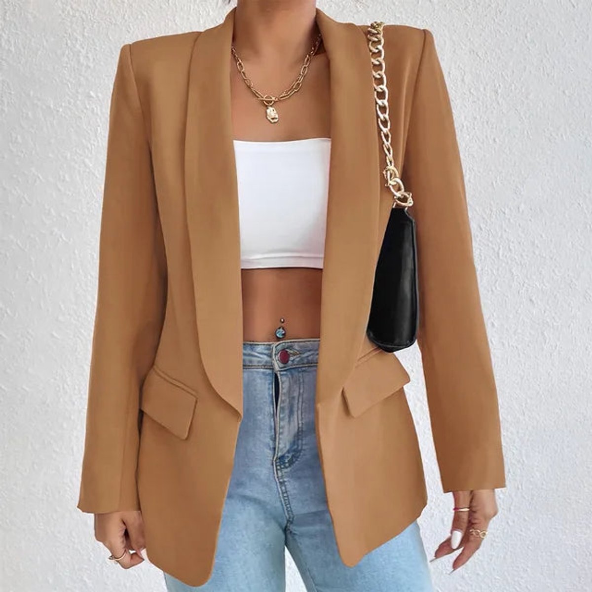 Women's Open-Front Long-Sleeve Shawl-Collar Blazer