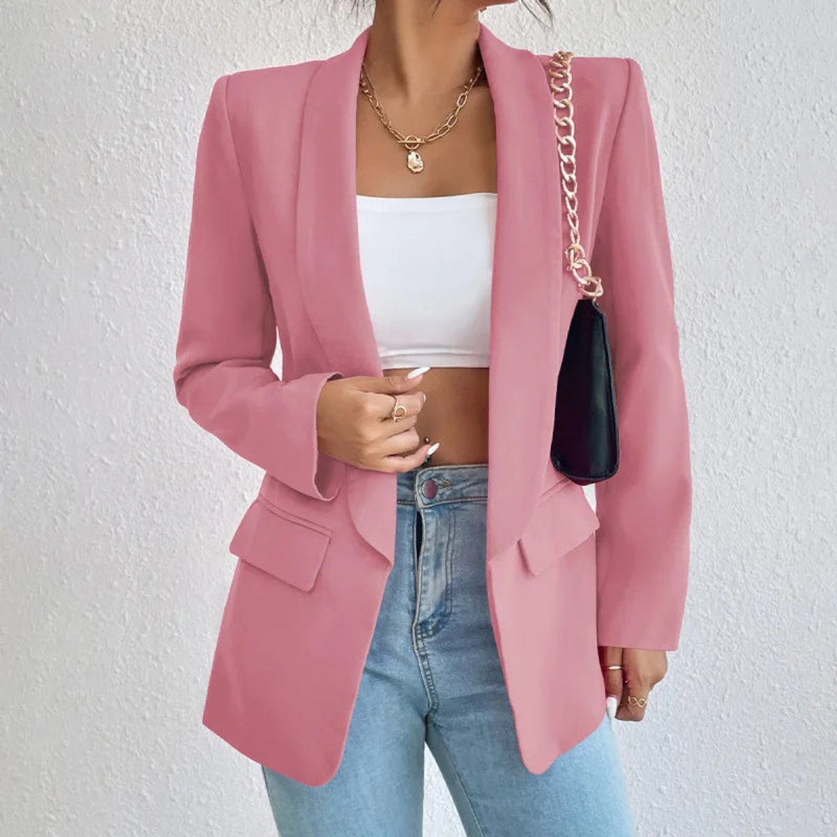 Women's Open-Front Long-Sleeve Shawl-Collar Blazer