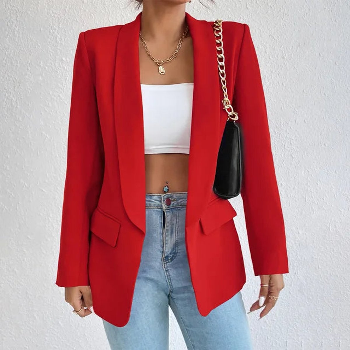 Women's Open-Front Long-Sleeve Shawl-Collar Blazer