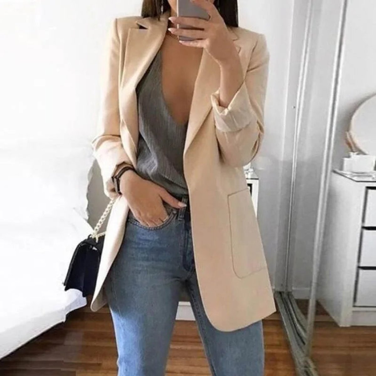 Women's Open-Front Long-Sleeve Slim-Fit Blazer