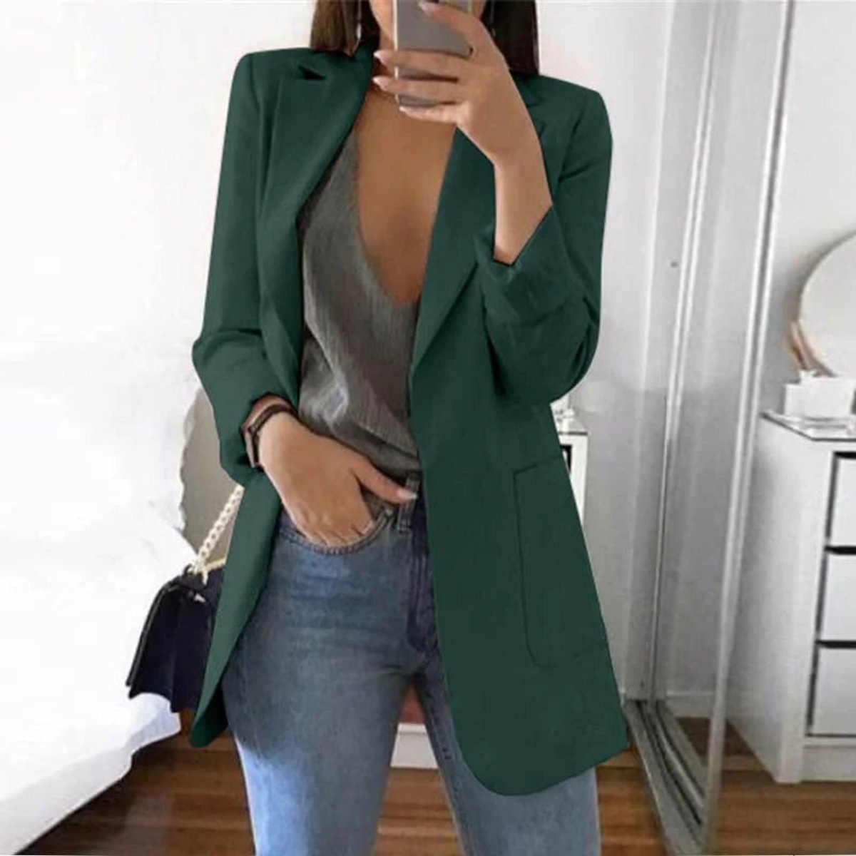 Women's Open-Front Long-Sleeve Slim-Fit Blazer