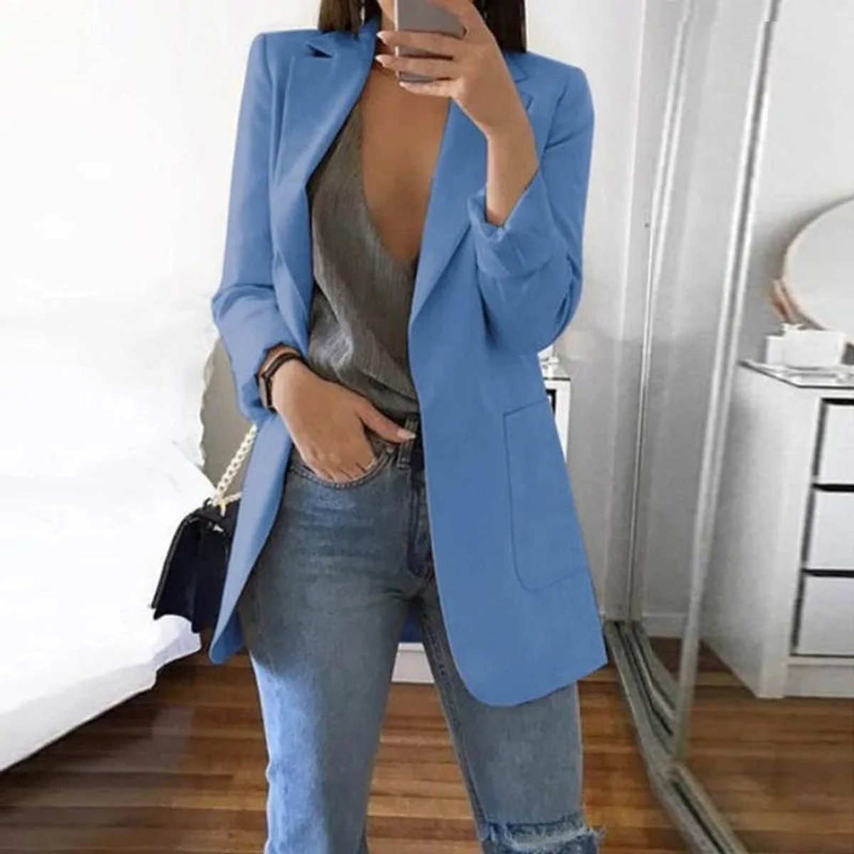Women's Open-Front Long-Sleeve Slim-Fit Blazer