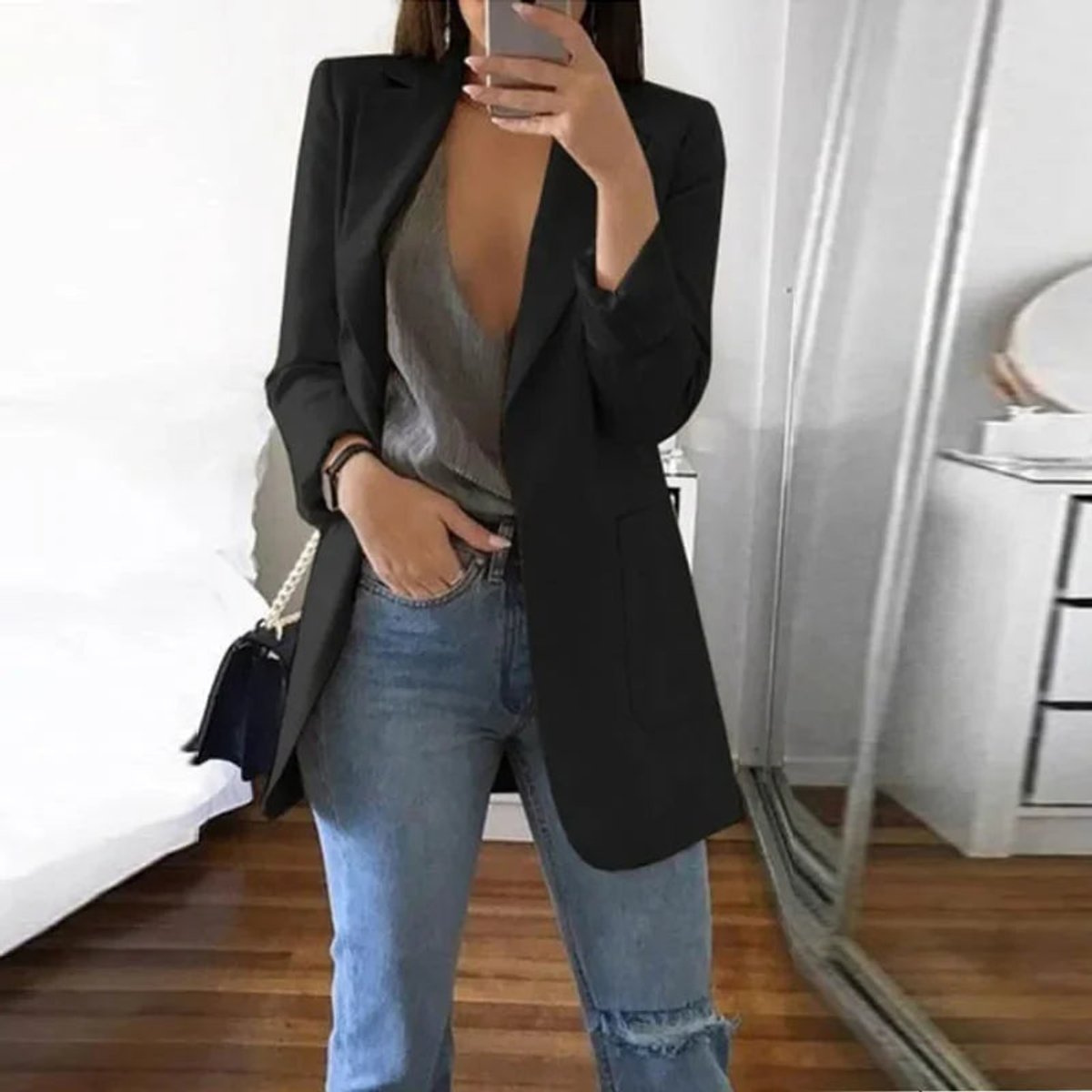 Women's Open-Front Long-Sleeve Slim-Fit Blazer