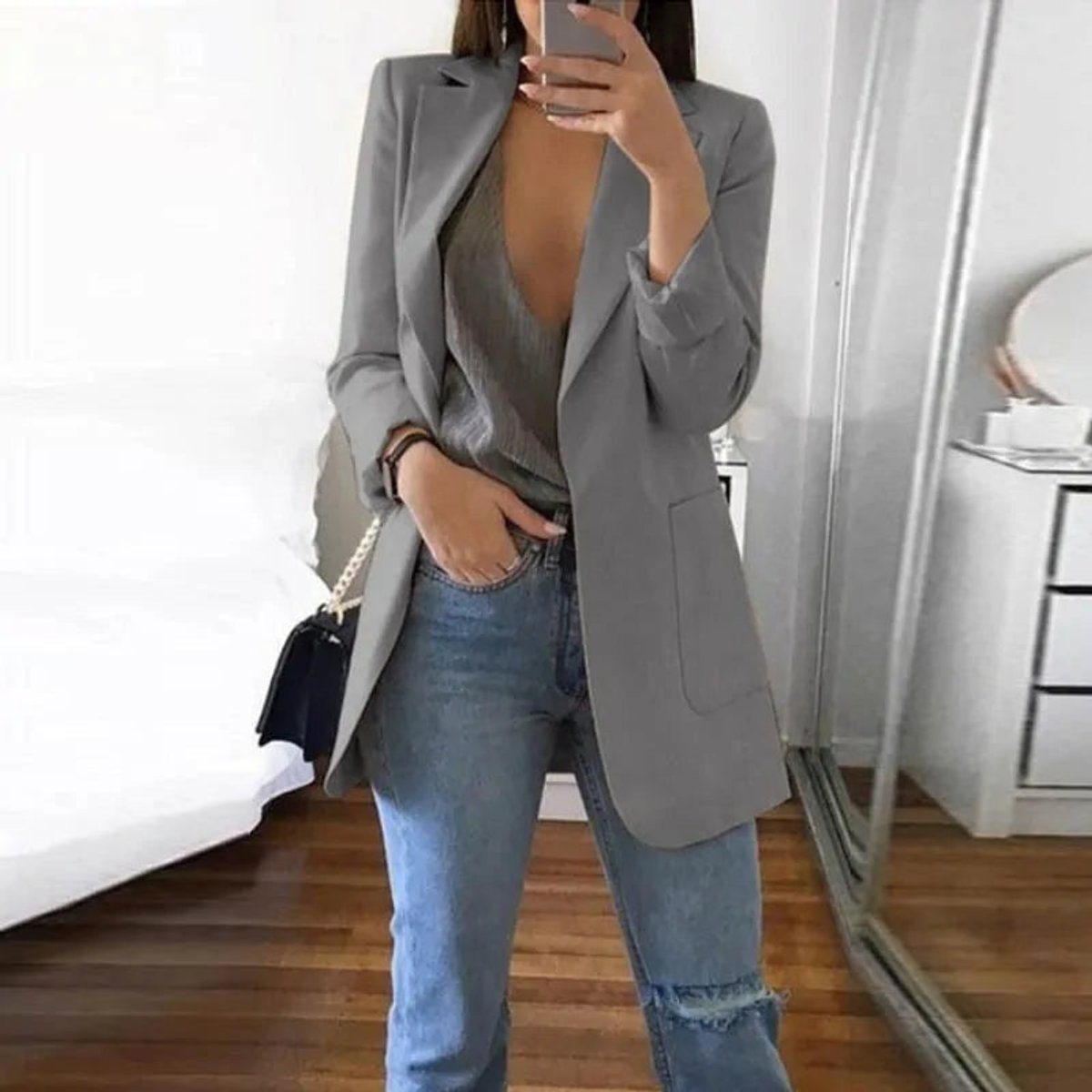 Women's Open-Front Long-Sleeve Slim-Fit Blazer