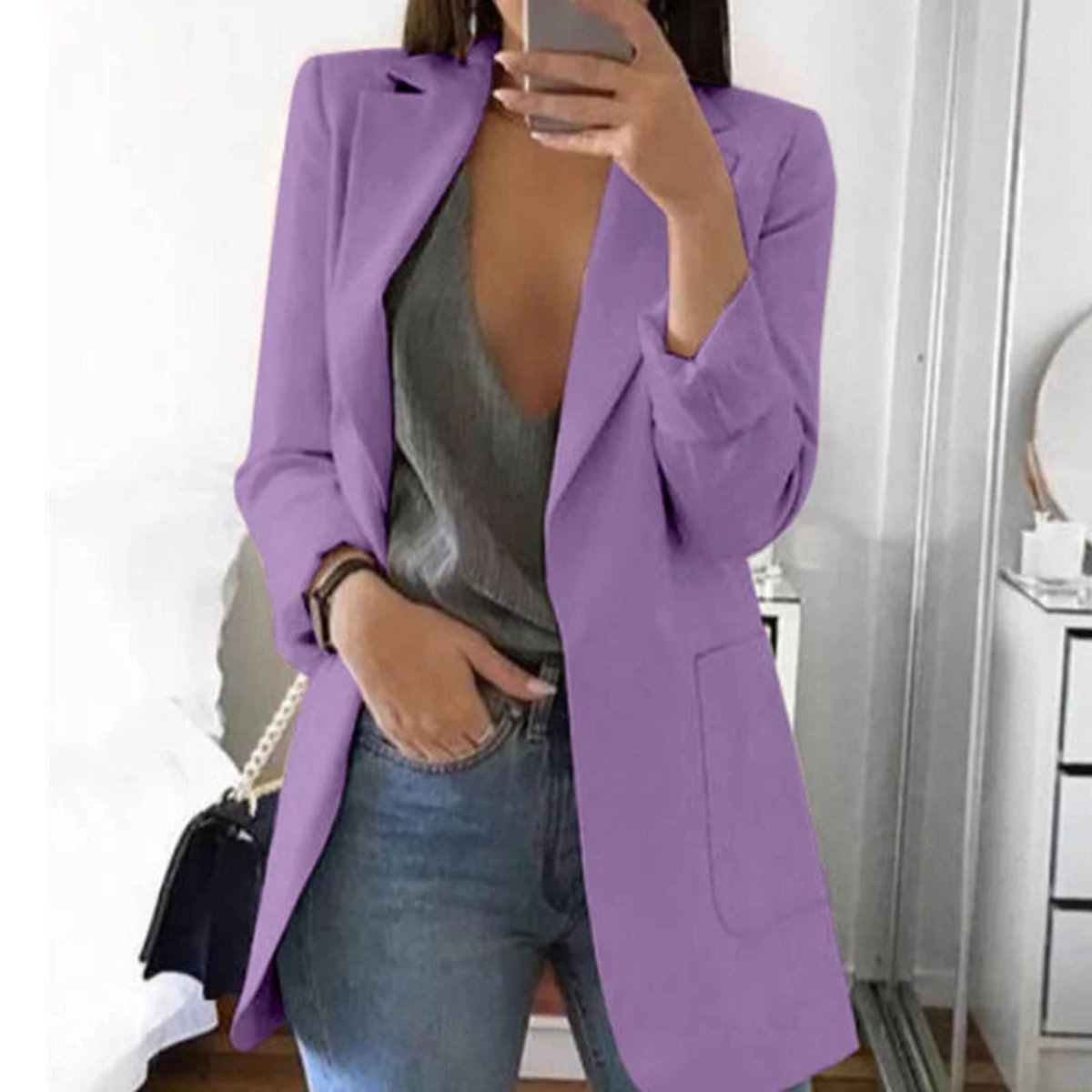 Women's Open-Front Long-Sleeve Slim-Fit Blazer