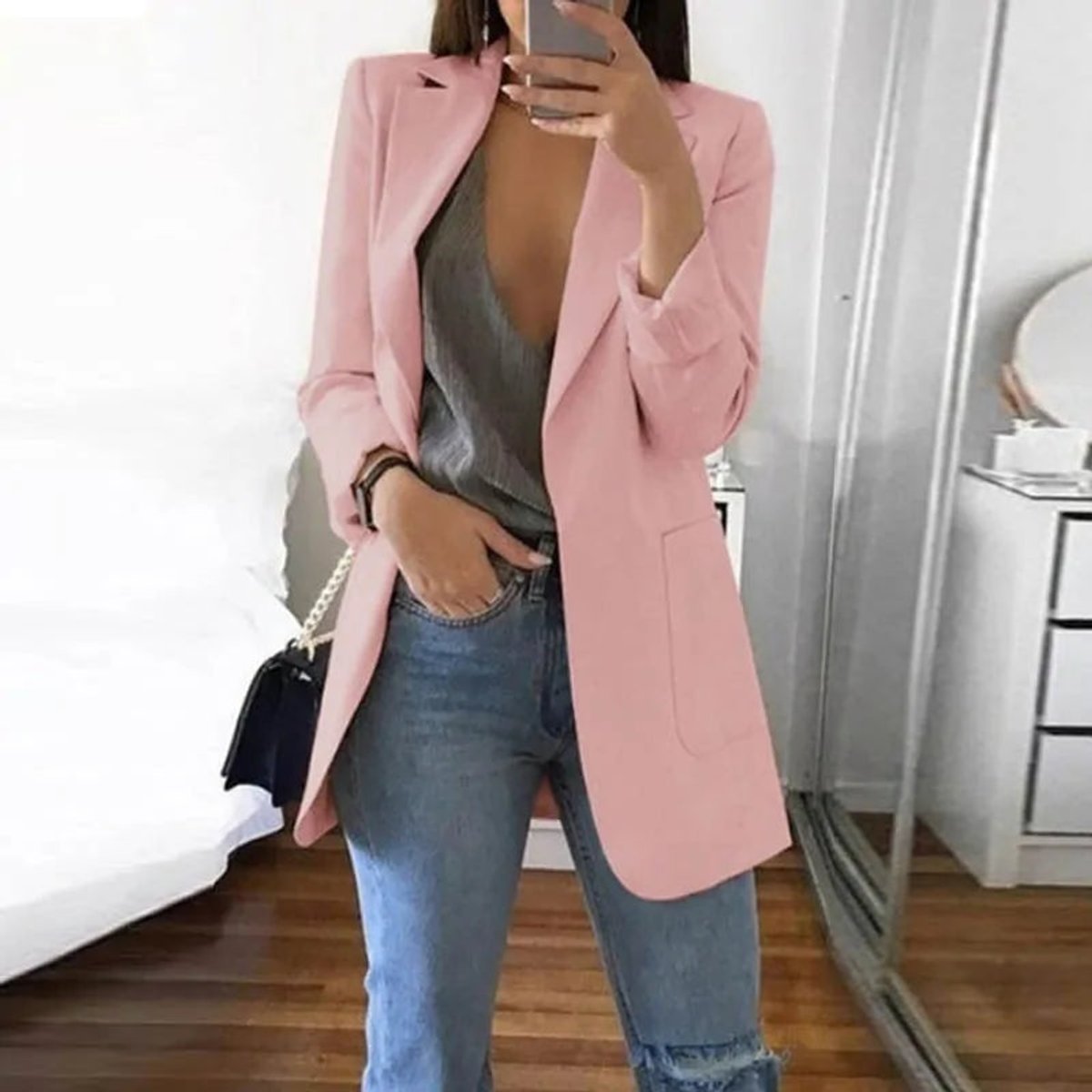 Women's Open-Front Long-Sleeve Tailored Blazer