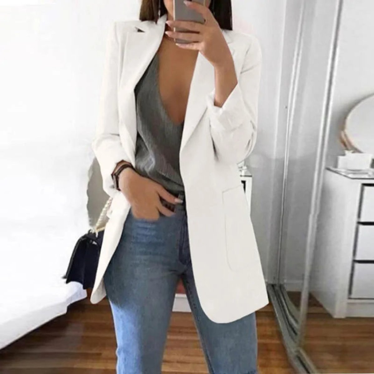 Women's Open-Front Long-Sleeve Tailored Blazer