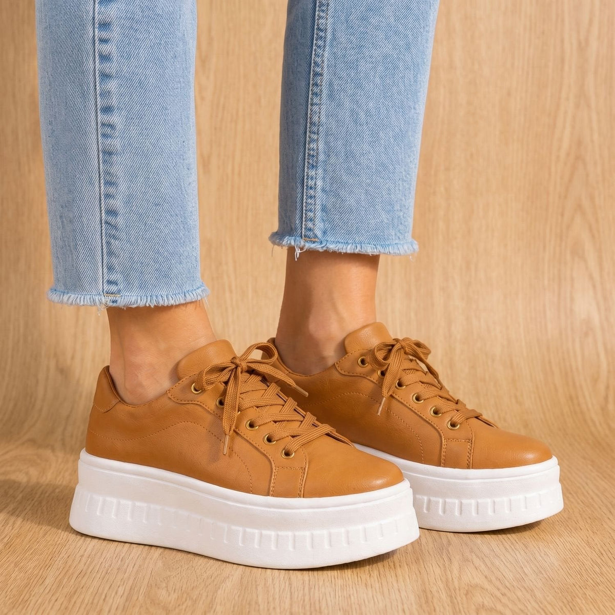 Mia | Women's Orthopedic Arch-Support Lace-Up Platform Sneakers, Tan