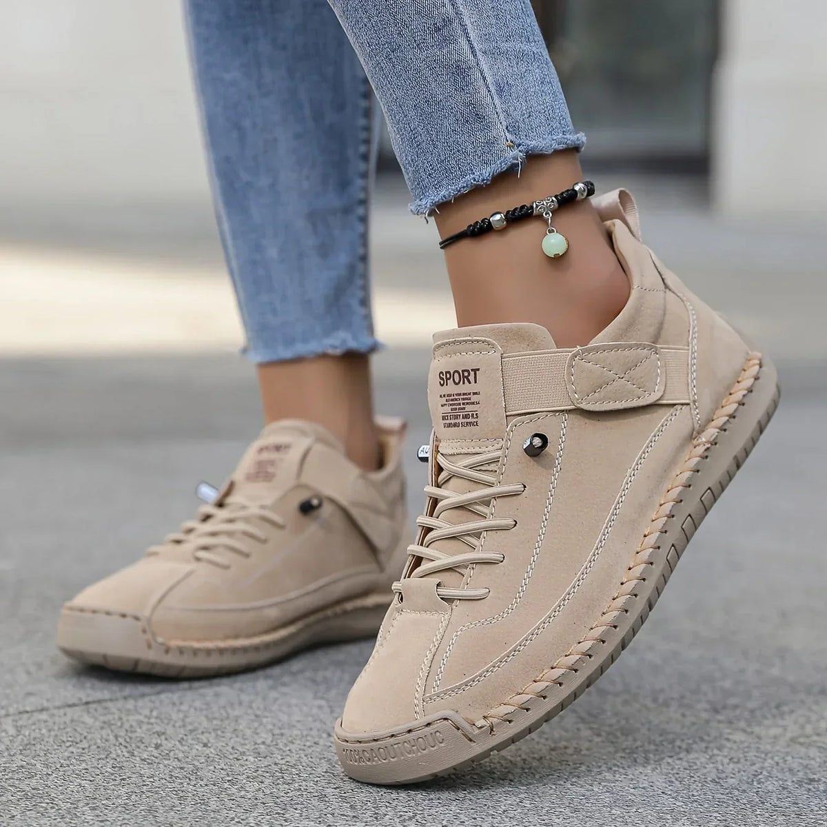 Women's Casual Sneakers, Lace-Up, Round Toe, Contrast Sole