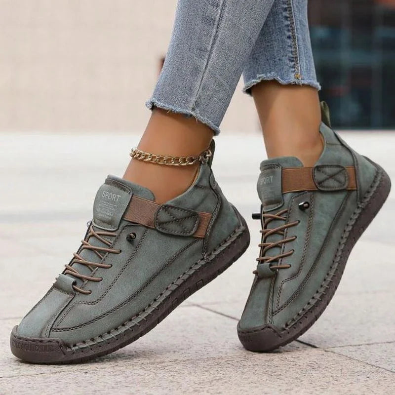 Women's Casual Sneakers, Lace-Up, Round Toe, Contrast Sole
