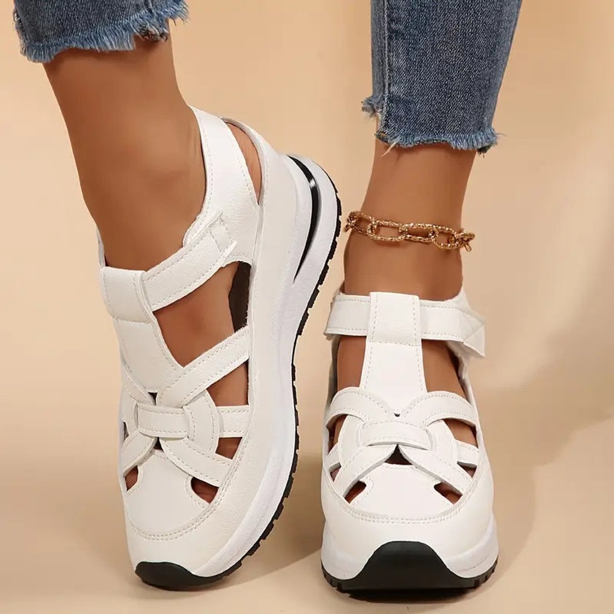 Women's Orthopedic Cutout Platform Hook-and-Loop Sandals