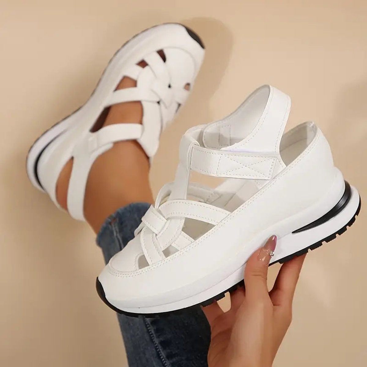 Women's Orthopedic Cutout Platform Hook-and-Loop Sandals