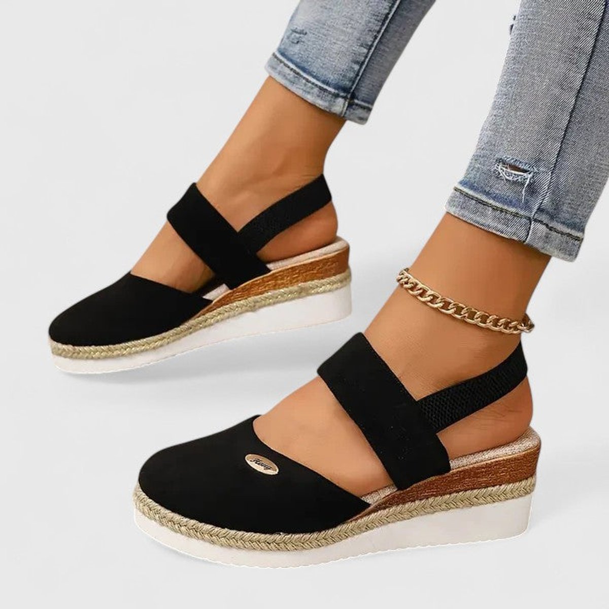 Women's Orthopedic Elastic-Strap Espadrille Wedge Sandals