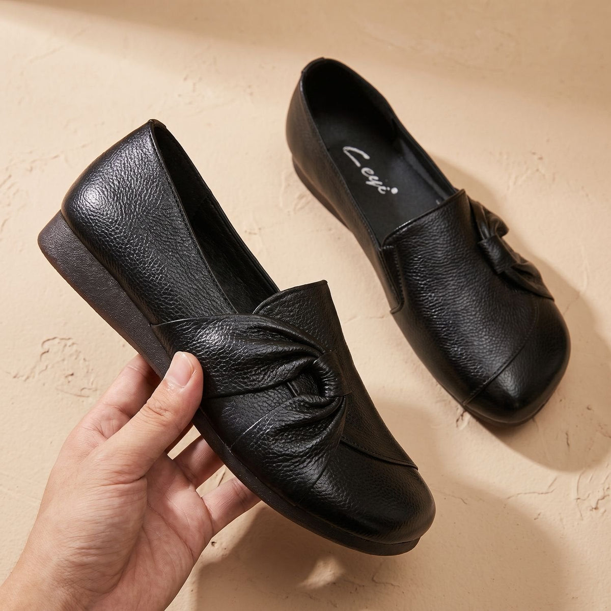 Madison | Women's Orthopedic Leather Bow-Detail Slip-On Flats