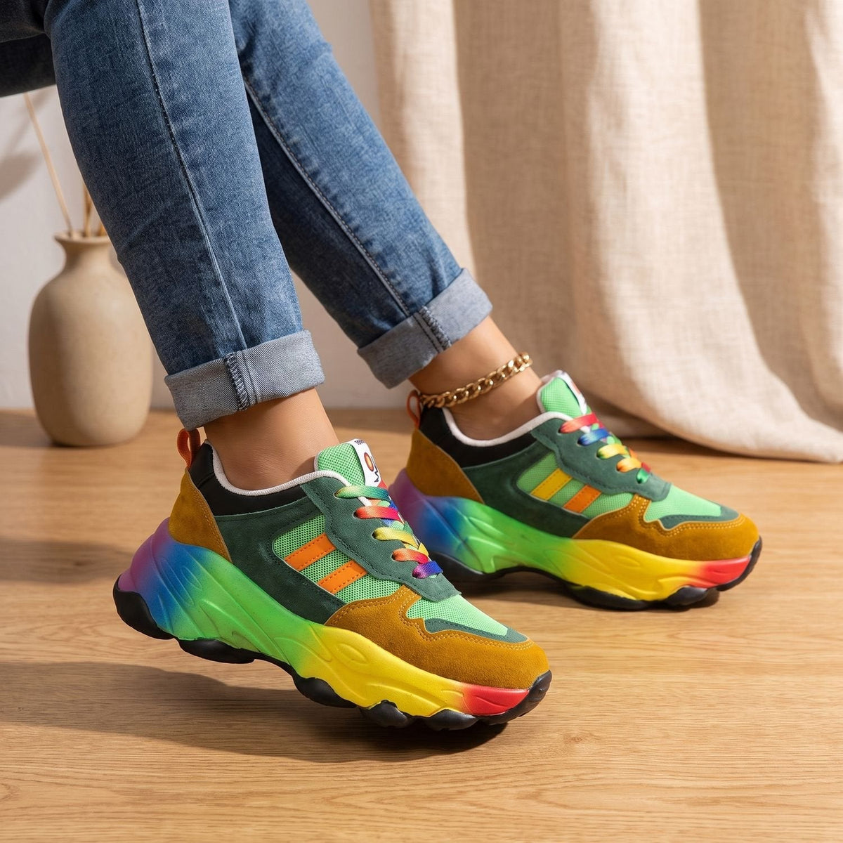 Harper | Women's Orthopedic Rainbow Chunky Lace-Up Sneakers