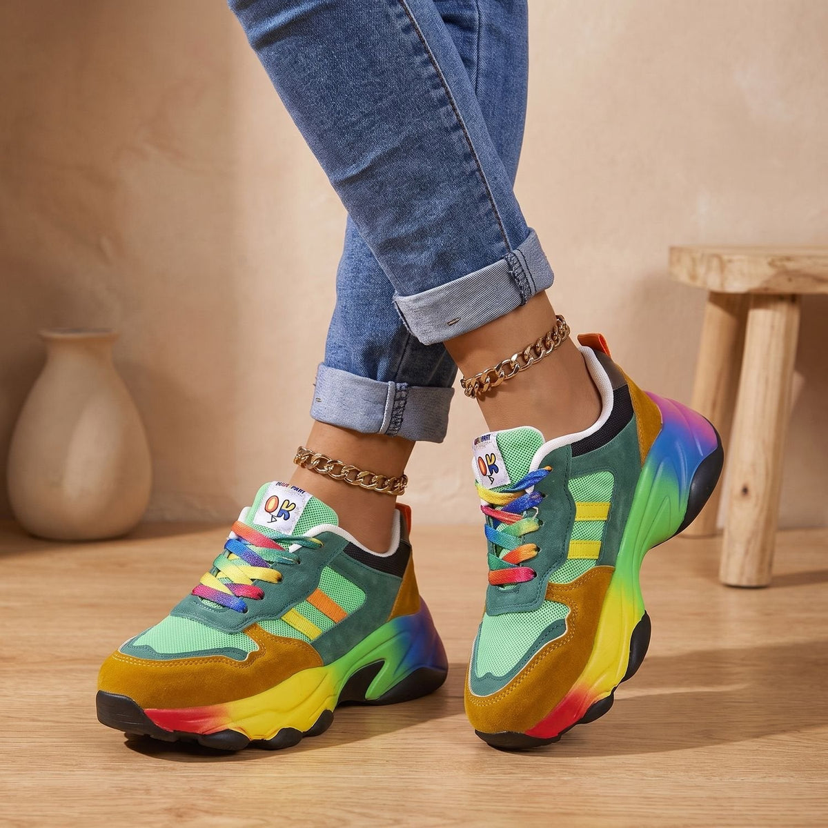 Harper | Women's Orthopedic Rainbow Chunky Lace-Up Sneakers