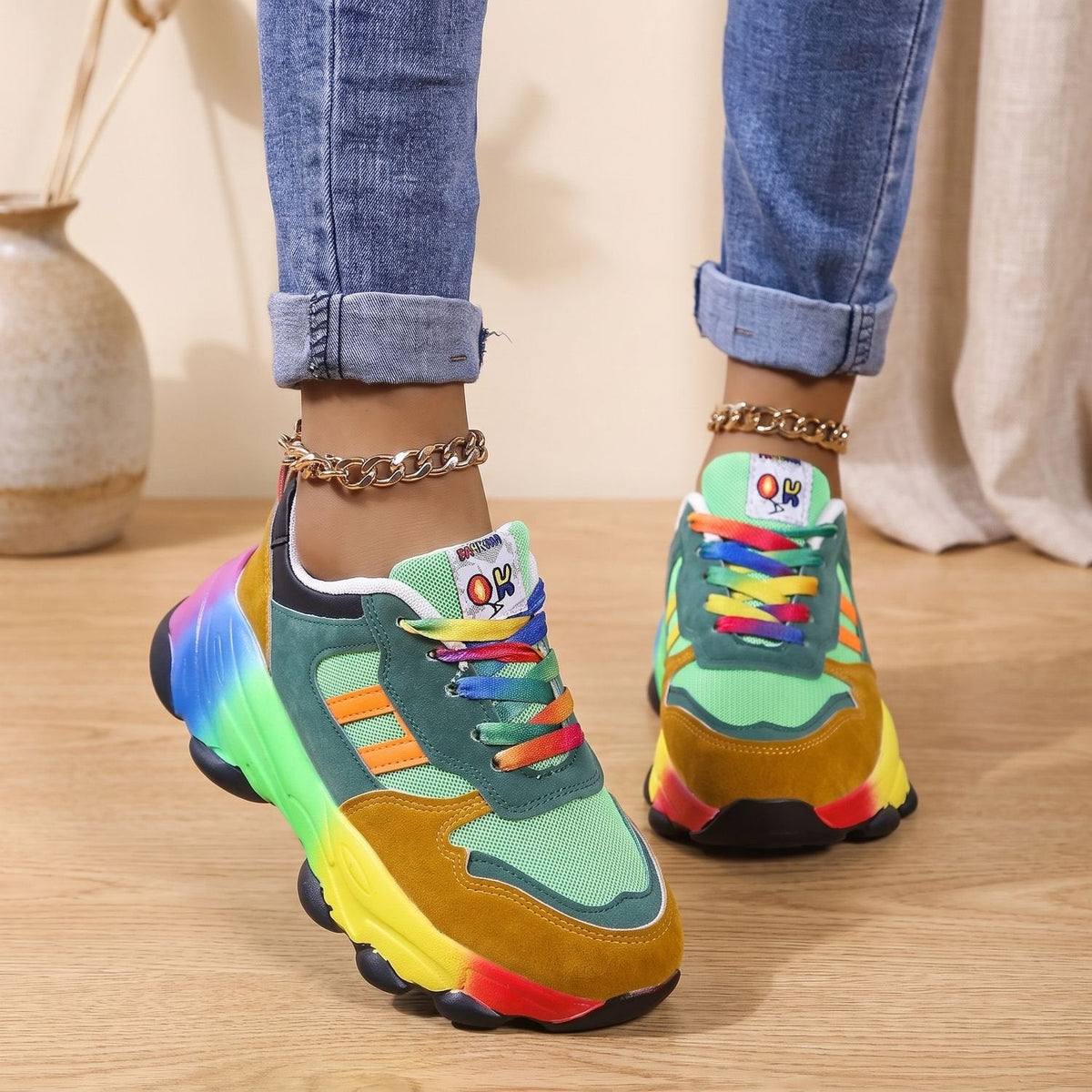 Harper | Women's Orthopedic Rainbow Chunky Lace-Up Sneakers
