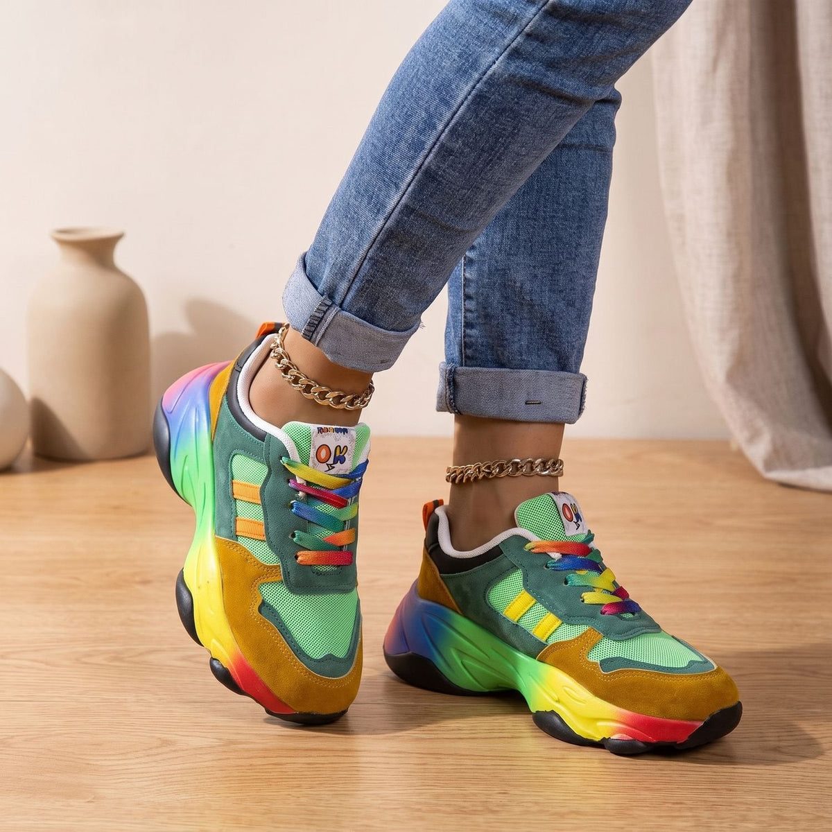Harper | Women's Orthopedic Rainbow Chunky Lace-Up Sneakers