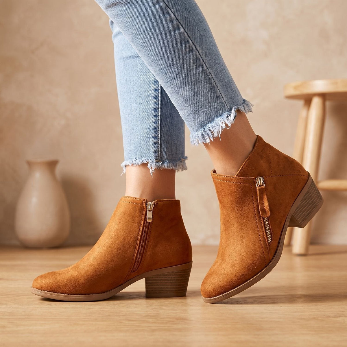 Olivia | Women's Orthopedic Side-Zip Block-Heel Suede Ankle Boots
