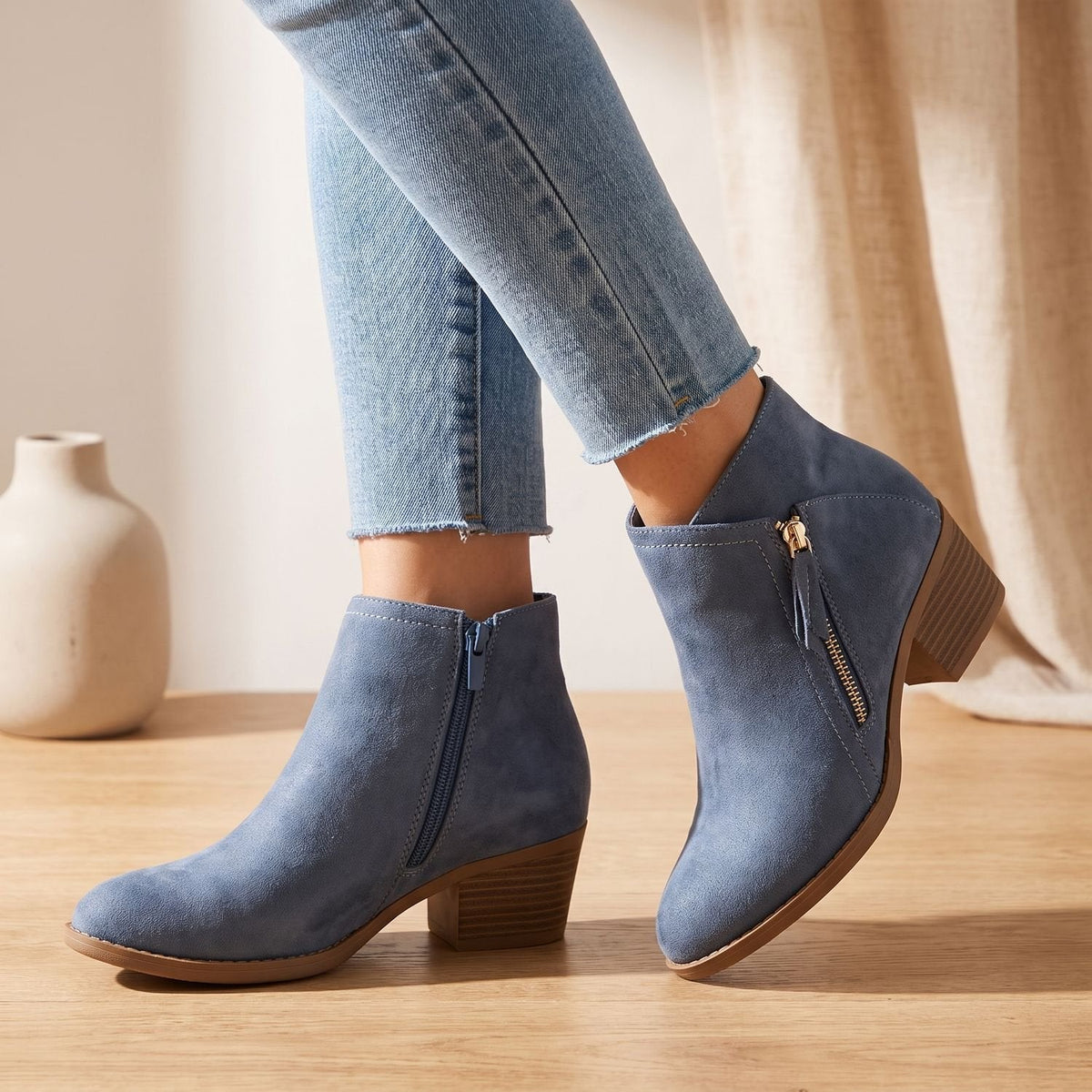 Olivia | Women's Orthopedic Side-Zip Block-Heel Suede Ankle Boots