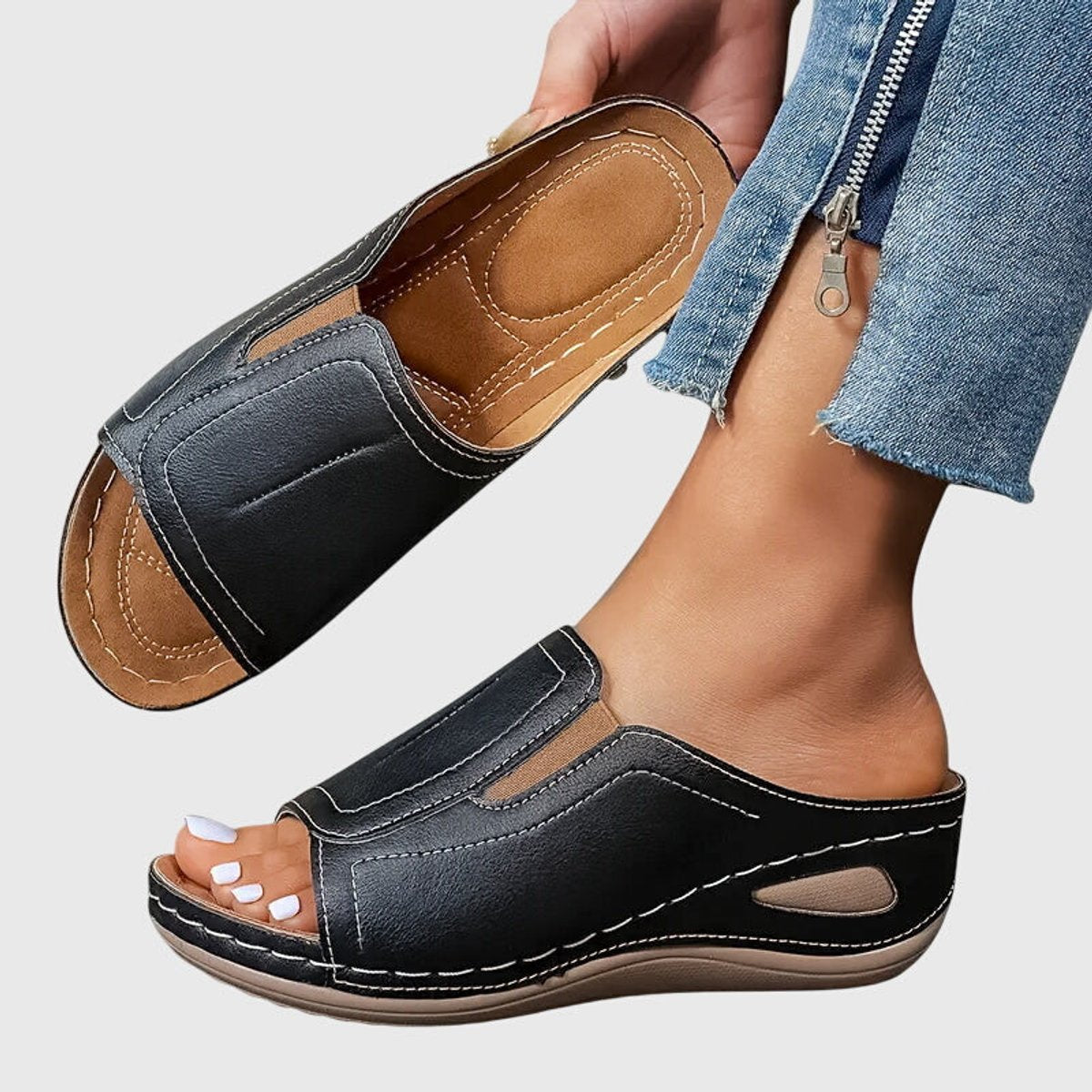Women's Orthopedic Slip-On Wedge Sandals Open-Toe Slides