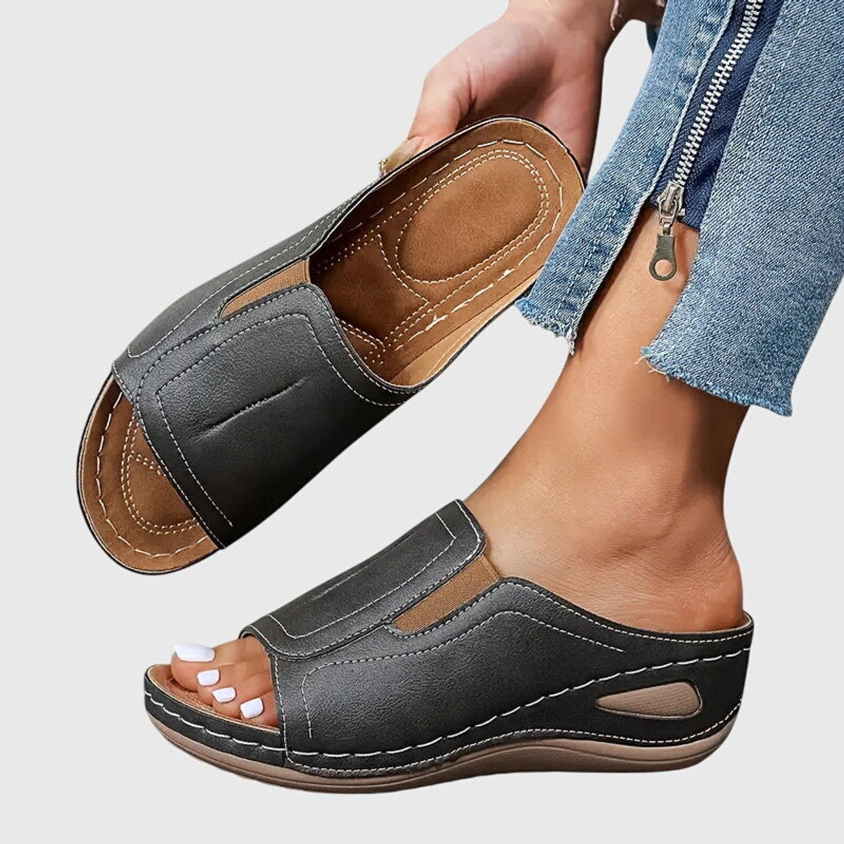 Women's Orthopedic Slip-On Wedge Sandals Open-Toe Slides