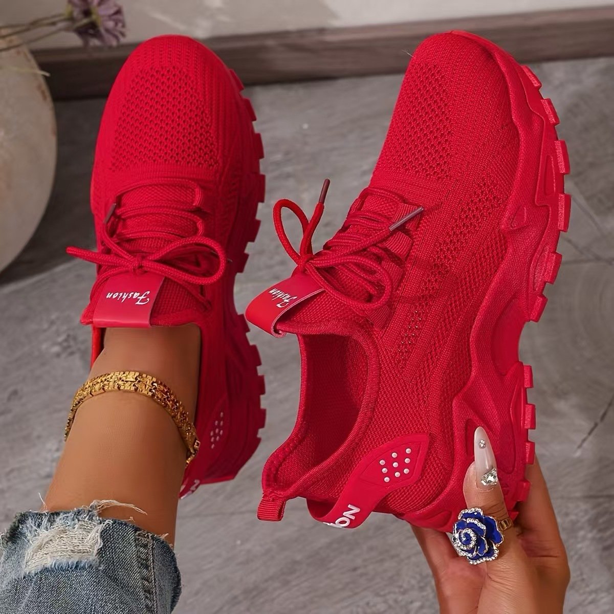 Women's Orthopedic Wide-Toe-Box Mesh Lace-Up Chunky Sneakers