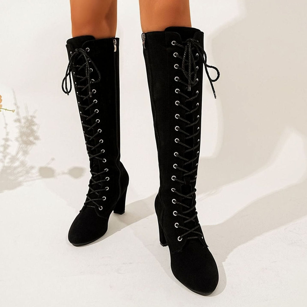 Harper | Women's Over-the-Knee High Boots Lace-Up Block Heel Suede