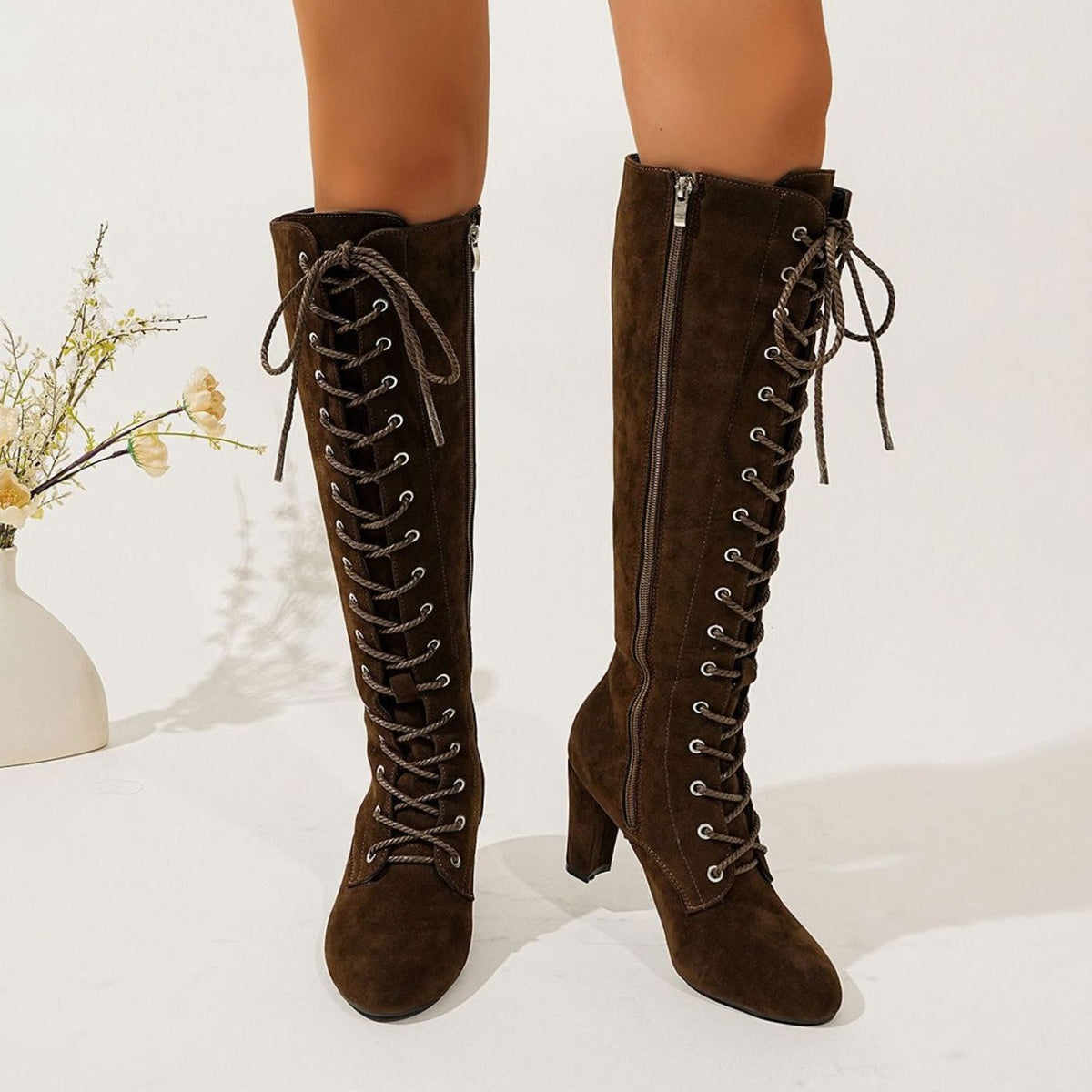 Harper | Women's Over-the-Knee High Boots Lace-Up Block Heel Suede