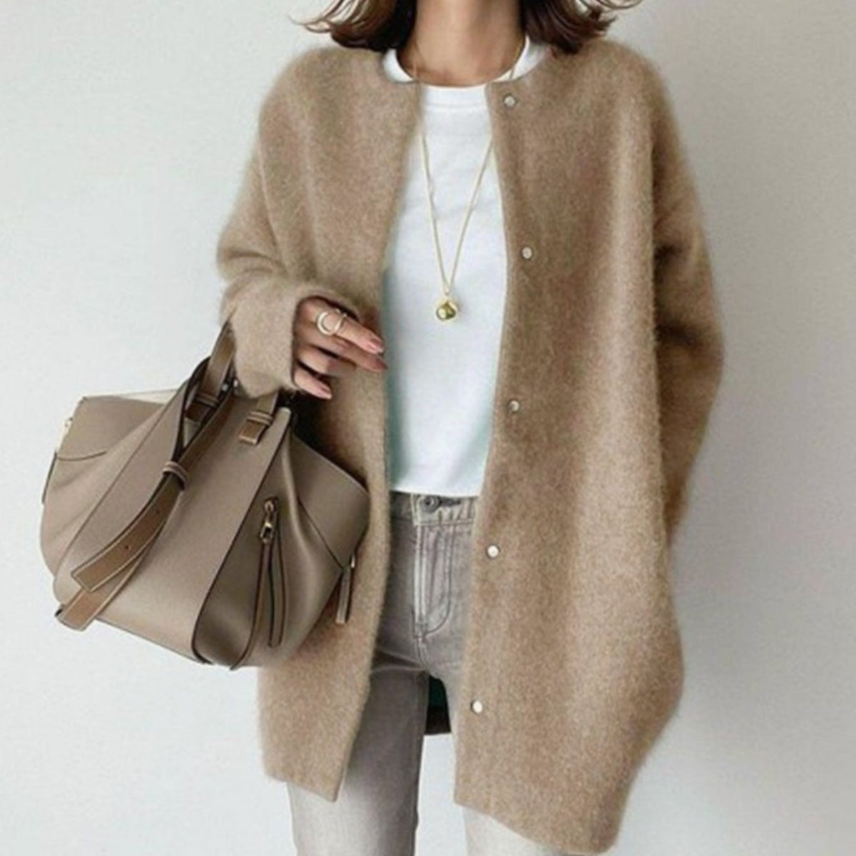 Women's Oversized Button-Down Fluffy Knit Winter Cardigan
