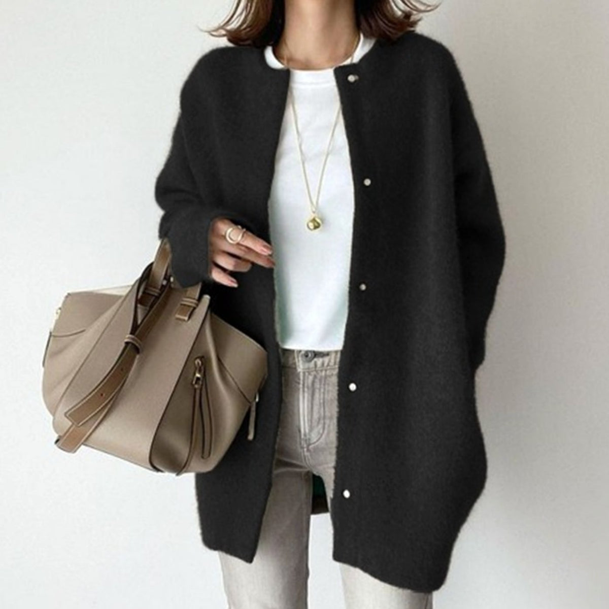 Women's Oversized Button-Down Fluffy Knit Winter Cardigan