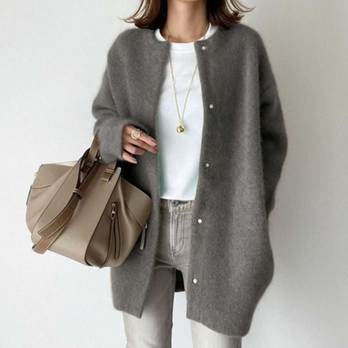 Women's Oversized Button-Down Fluffy Knit Winter Cardigan