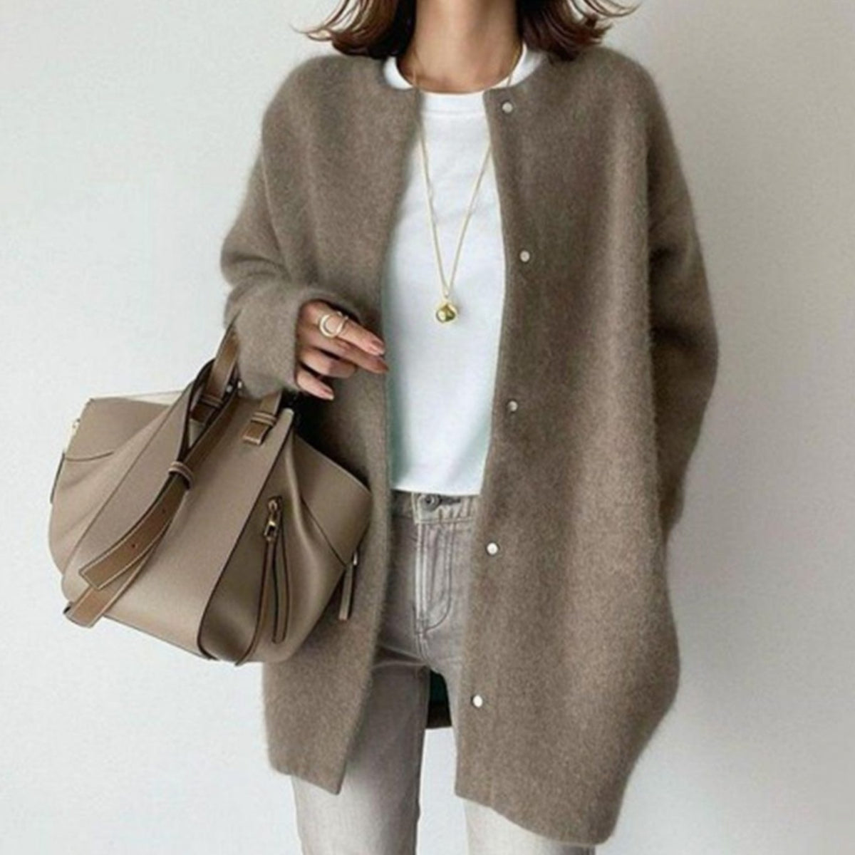 Women's Oversized Button-Down Fluffy Knit Winter Cardigan