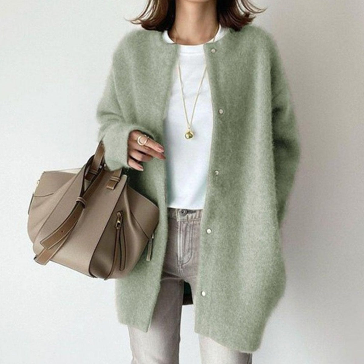 Women's Oversized Button-Down Fluffy Knit Winter Cardigan