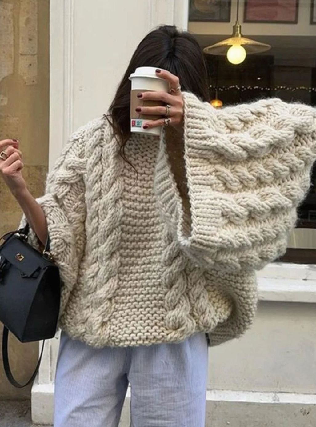 Grace | Women's Oversized Cable-Knit Chunky Crewneck Sweater