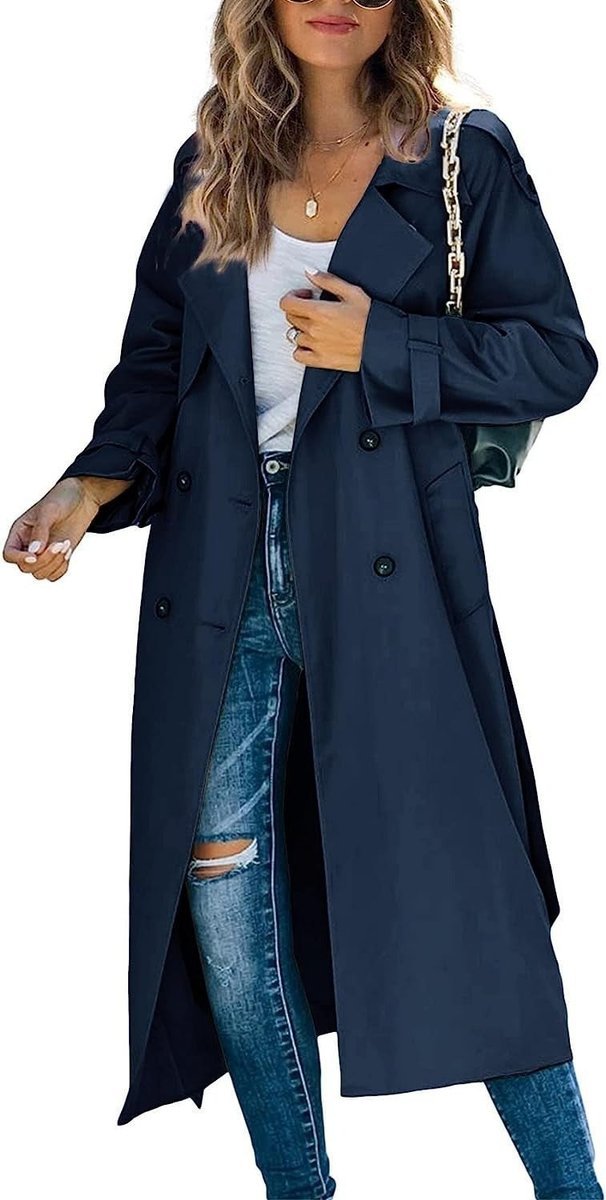 Women's Oversized Double-Breasted Belted Longline Trench Coat