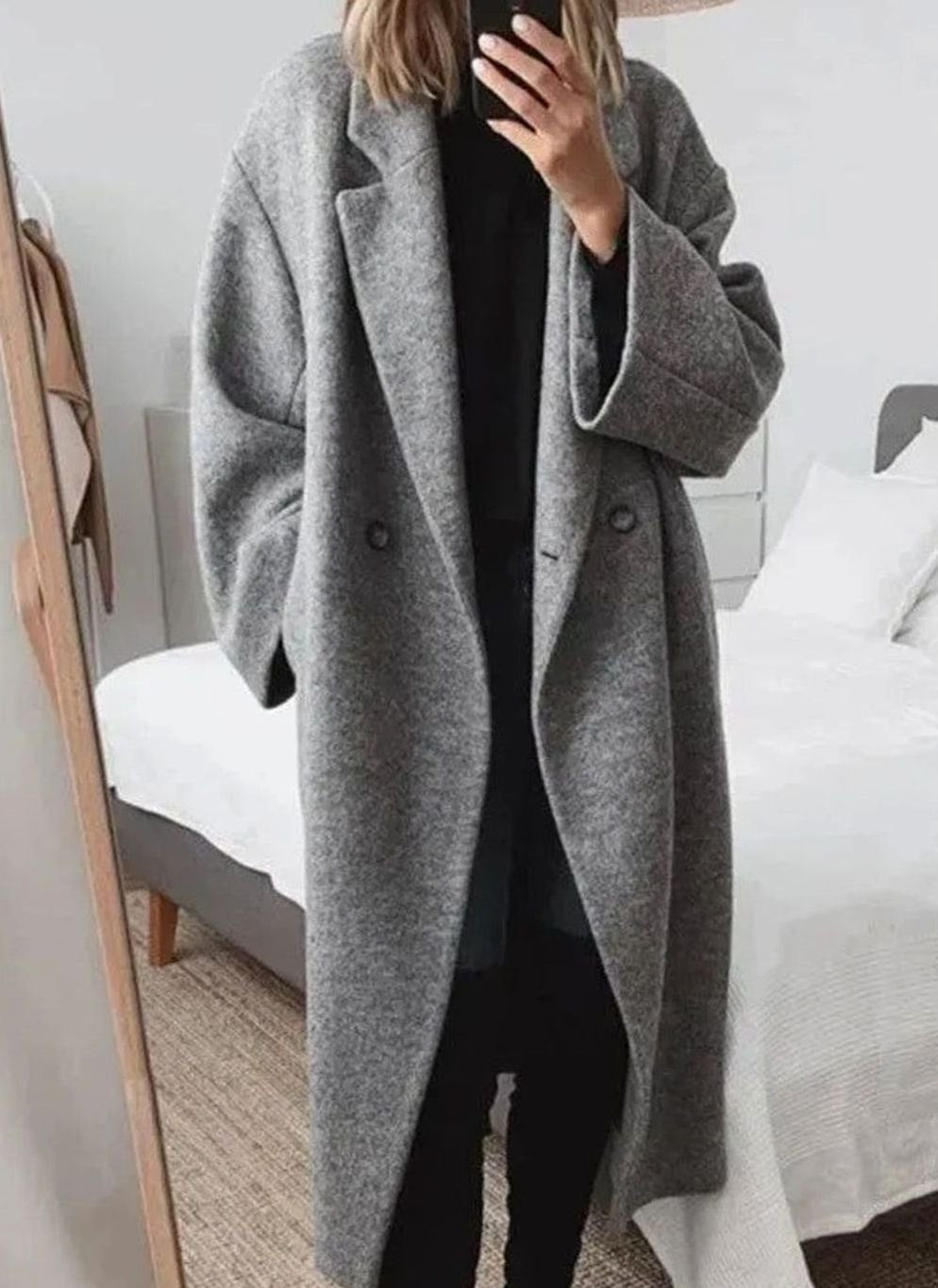 Women's Oversized Double-Breasted Long Button-Down Coat