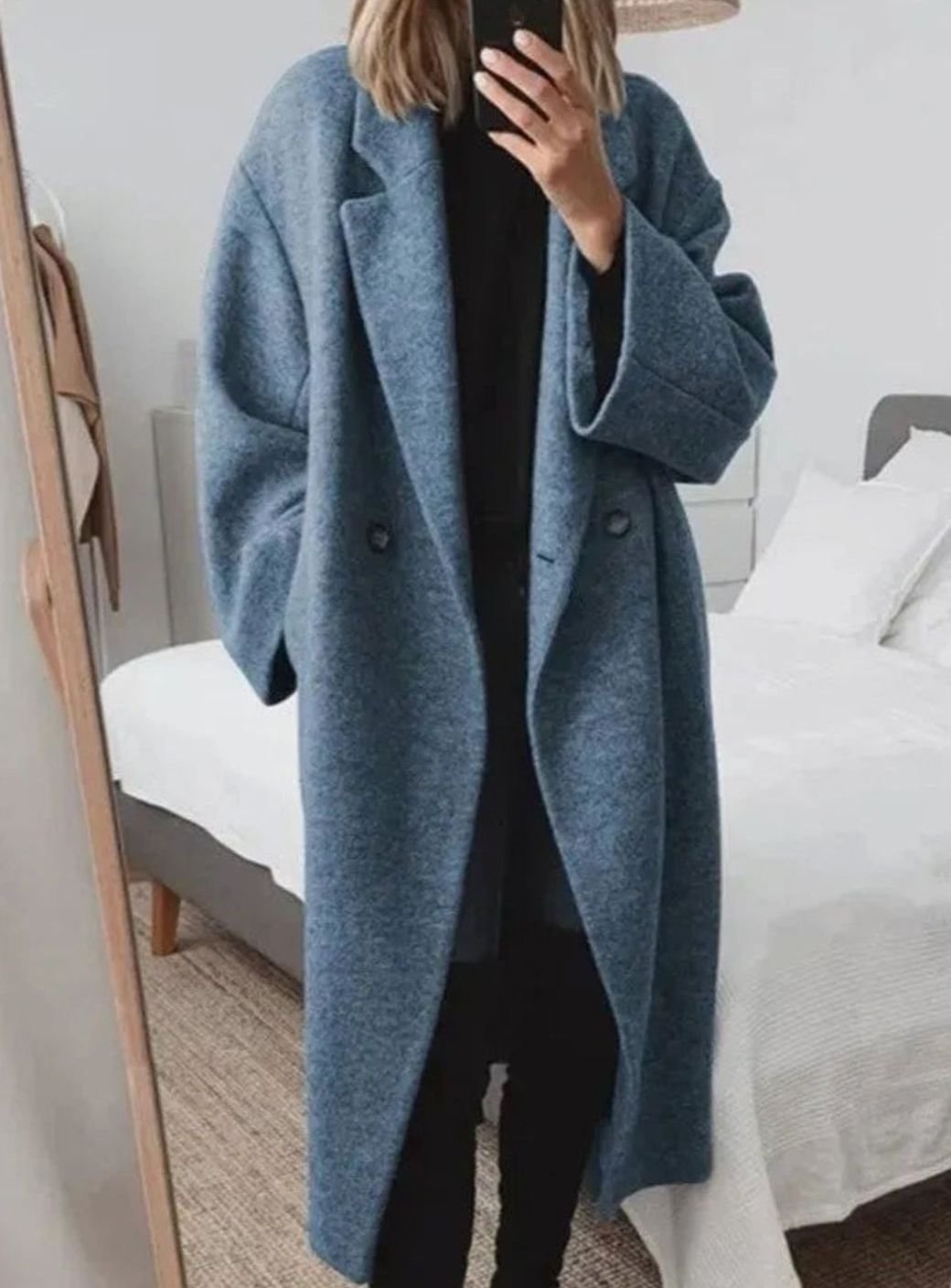 Women's Oversized Double-Breasted Long Button-Down Coat
