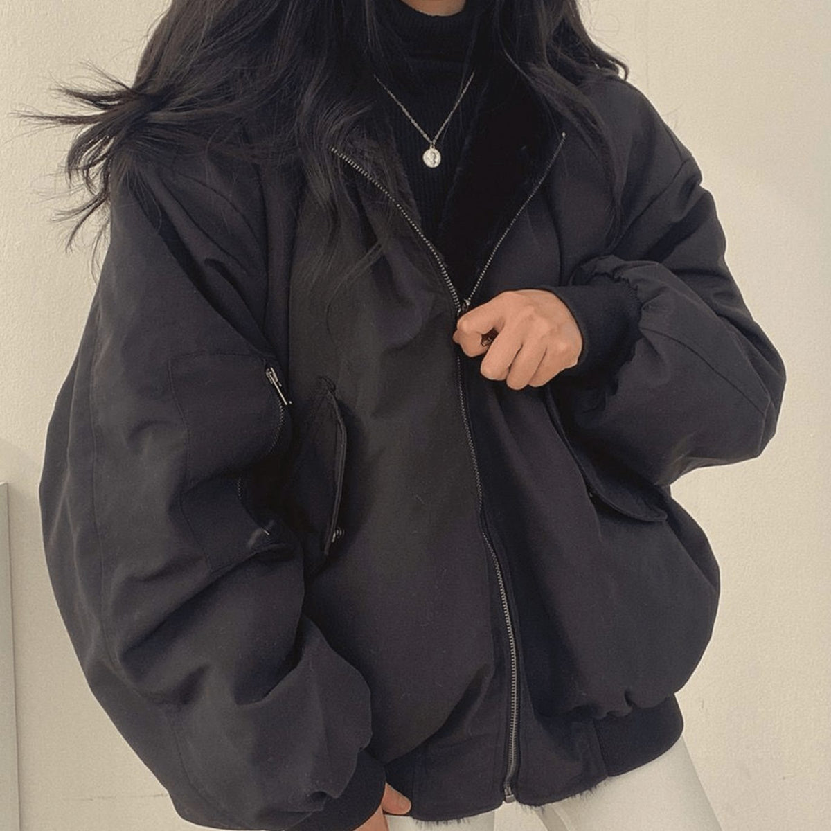 Women's Oversized Fleece-Lined Zip-Up Winter Jacket