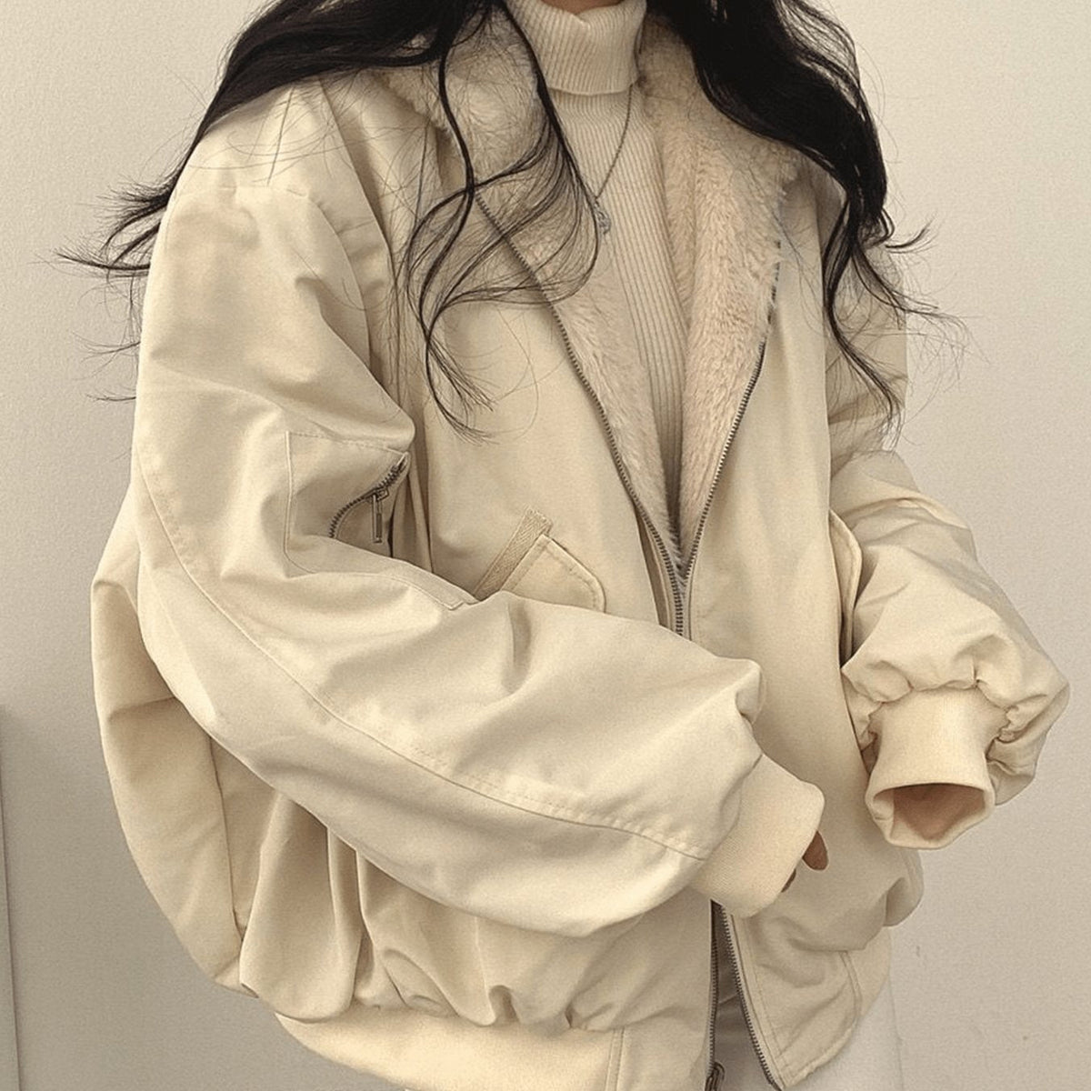 Women's Oversized Fleece-Lined Zip-Up Winter Jacket