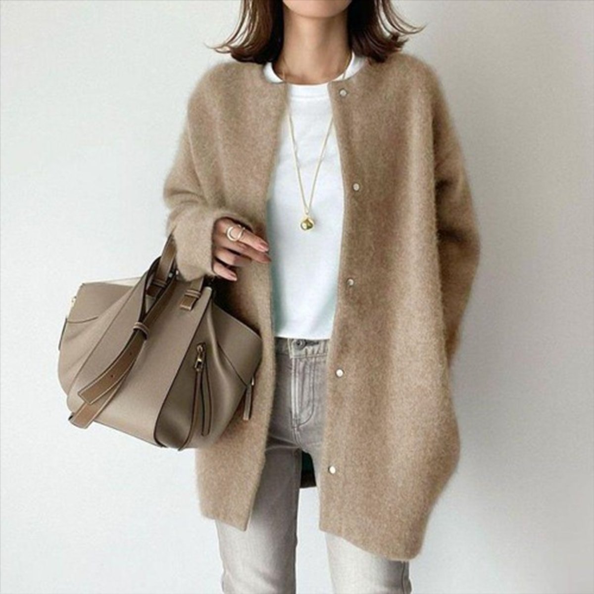 Women's Oversized Fluffy Knit Button-Front Cardigan Sweater