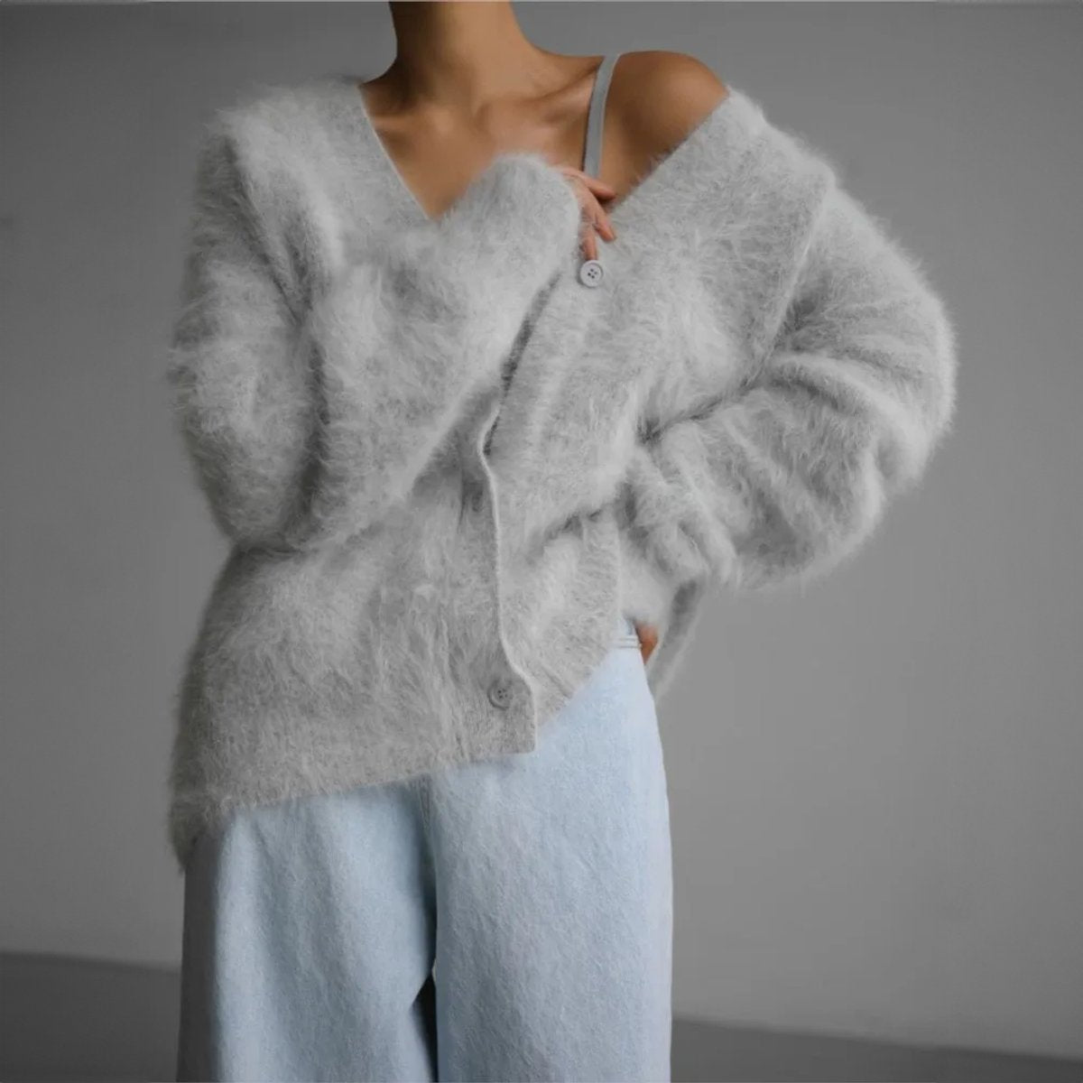Women's Oversized Fuzzy Knit Button-Front Cardigan