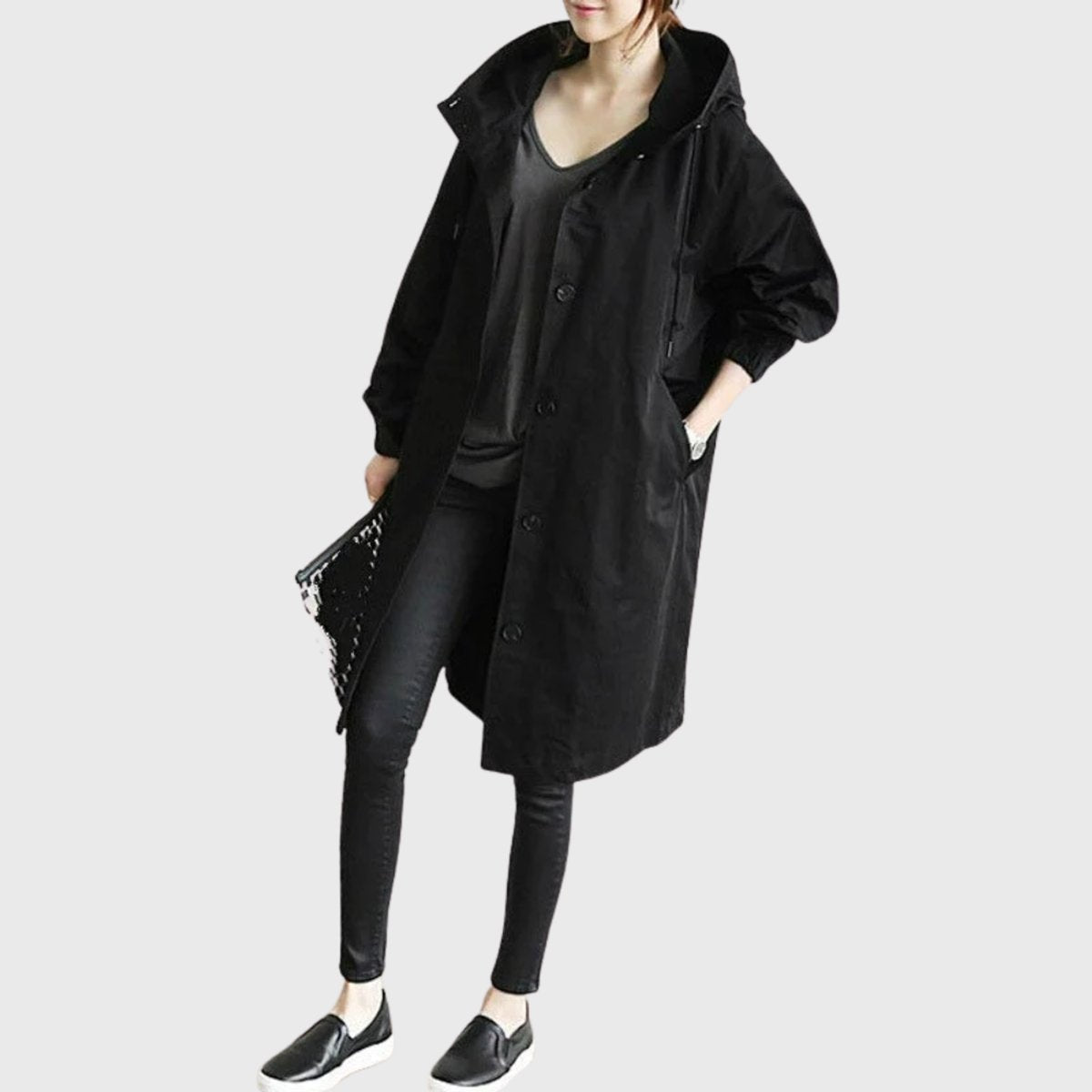 Women's Oversized Hooded Water-Repellent Midi Trench Coat