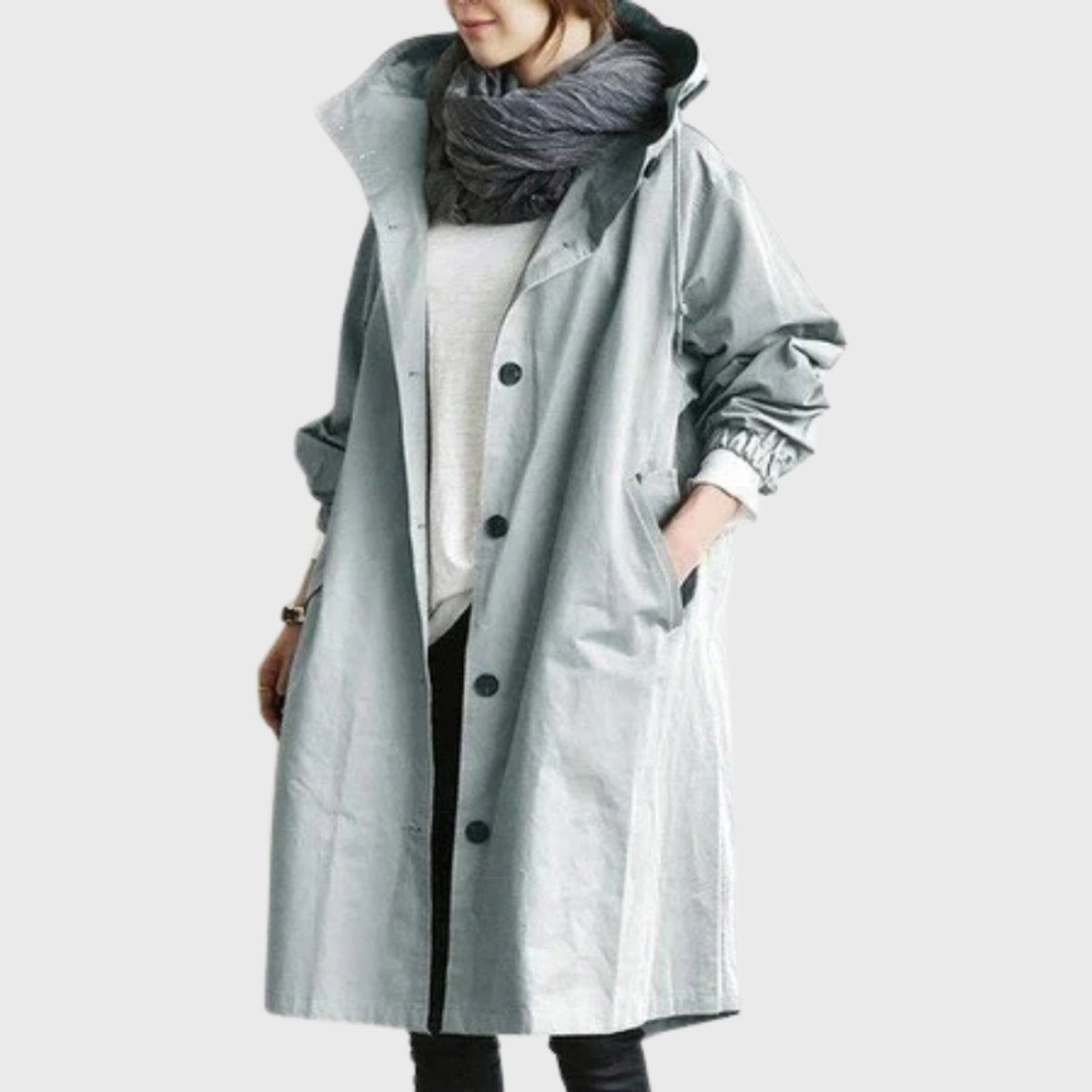 Women's Oversized Hooded Water-Repellent Midi Trench Coat